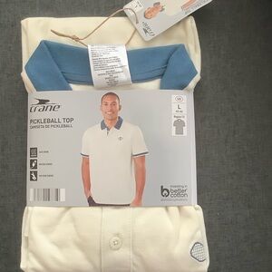 Men's White Polo with Blue Collar